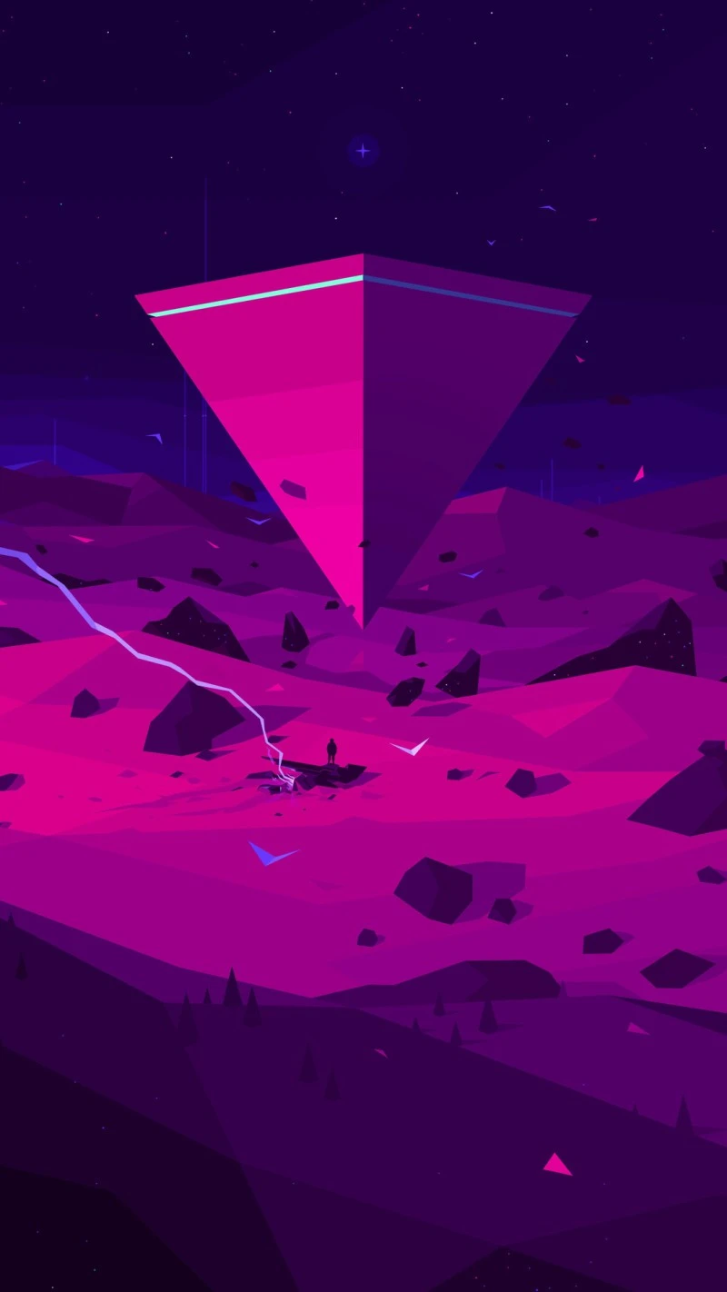 Neon Pyramid in Alien Landscape 4K Mobile Wallpaper
