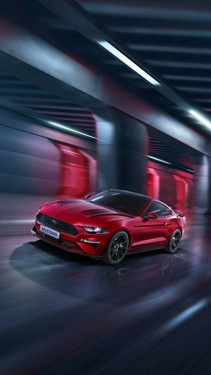 Red Mustang in the Tunnel 4K Mobile Wallpaper