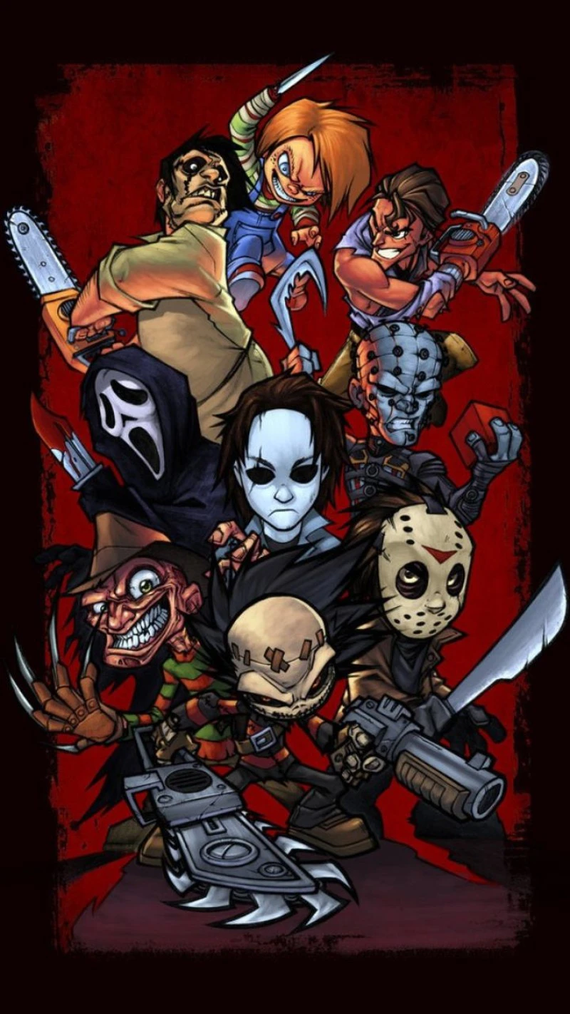 Icons of Horror: A Chilling Gathering 4K Mobile Wallpaper
