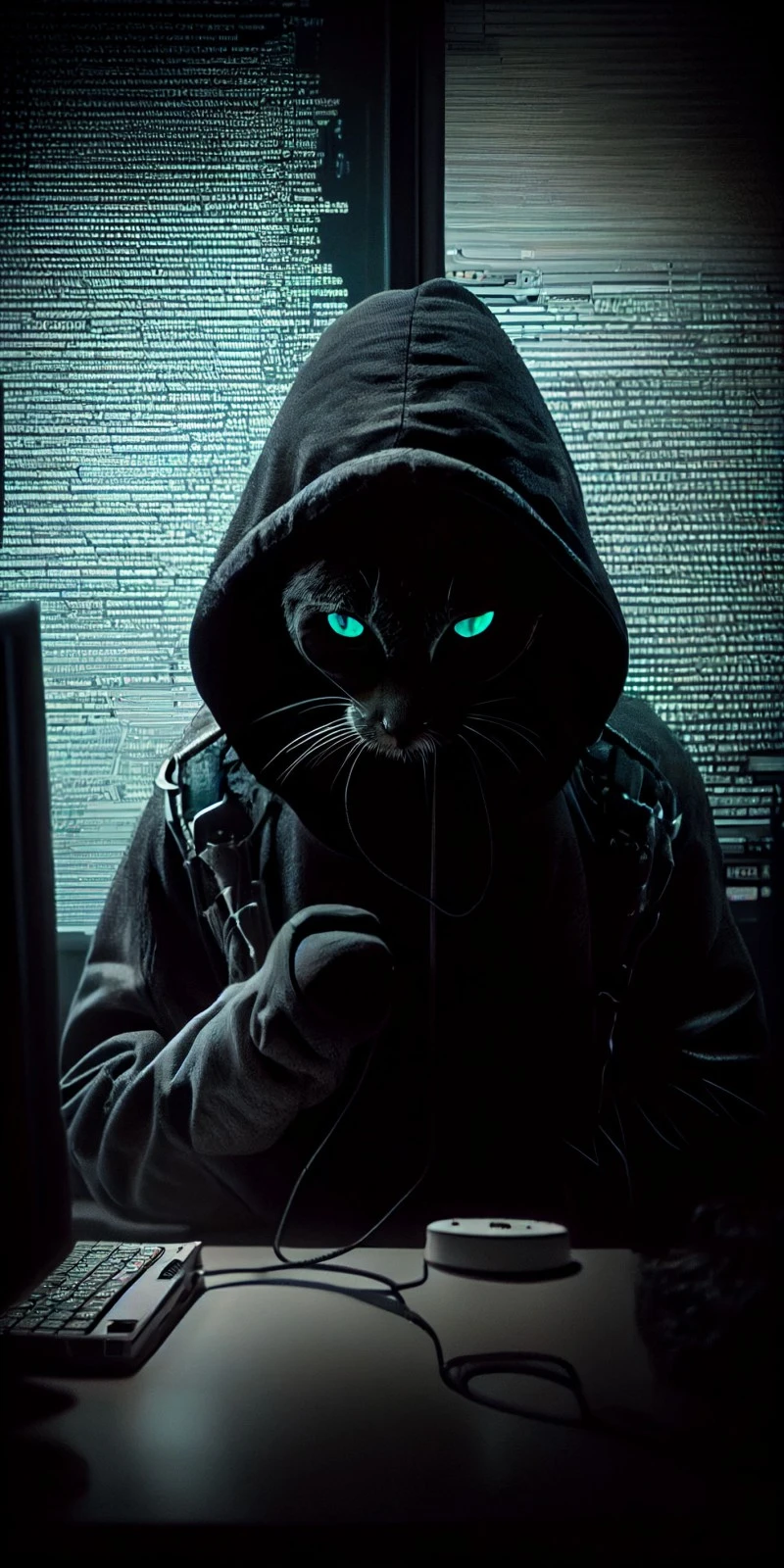 Cyber Cat Hacker 4K Mobile Wallpaper
