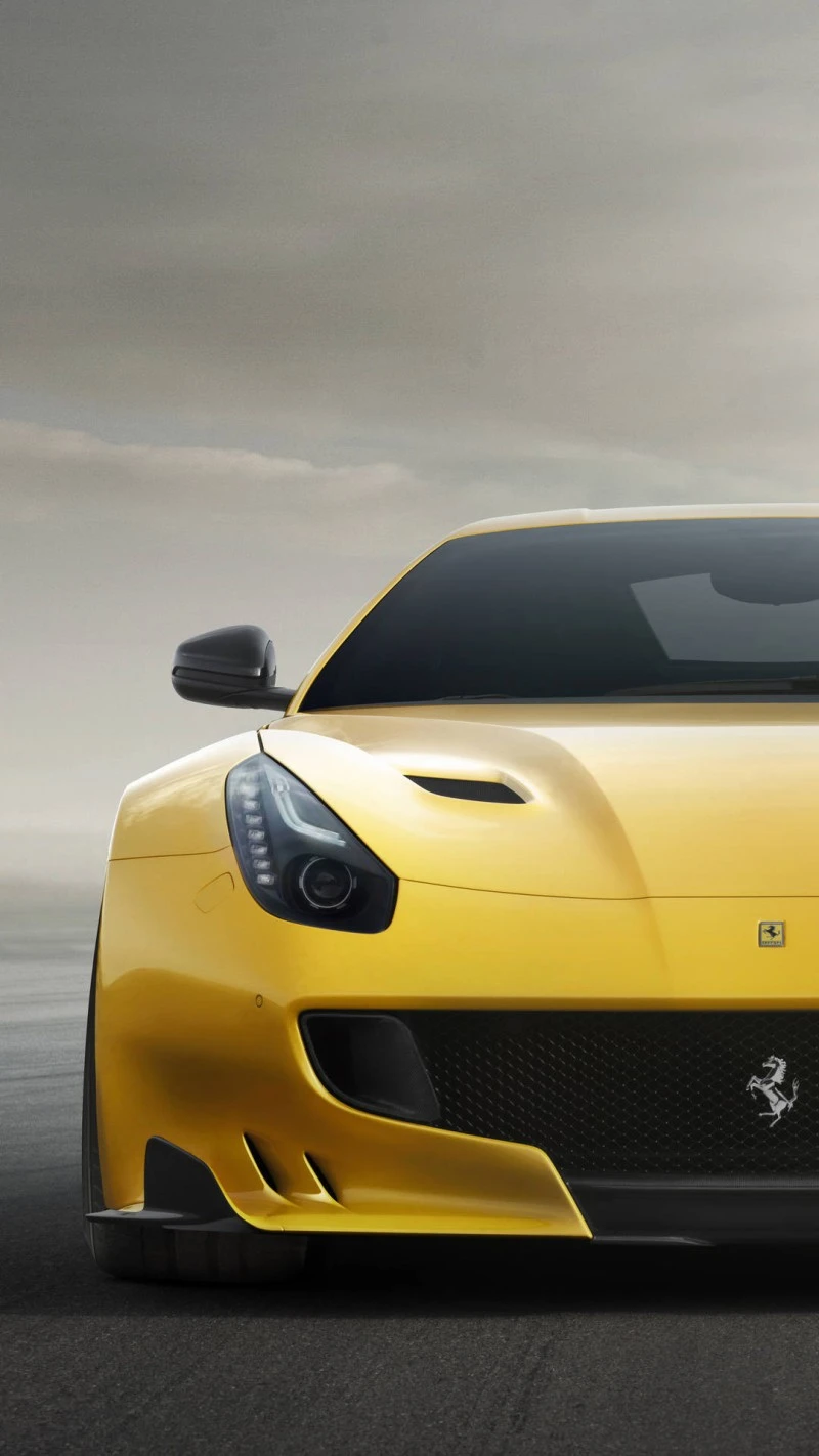 Yellow Ferrari Front Close-Up 4K Mobile Wallpaper