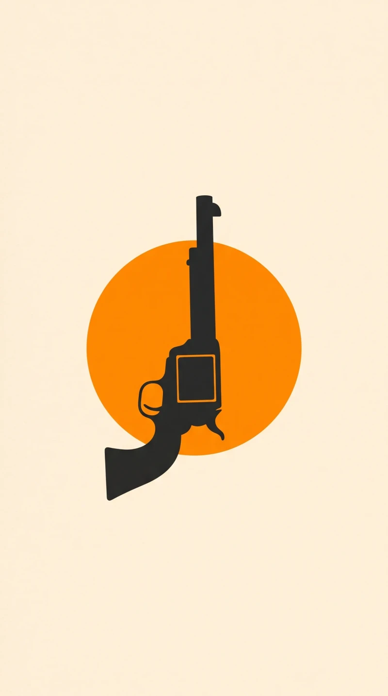 Minimalist Western Gun Silhouette on Orange Background 4K Red dead Wallpaper