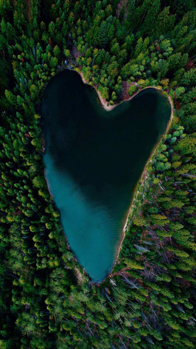 Heart-Shaped Lake 4K Mobile Wallpaper
