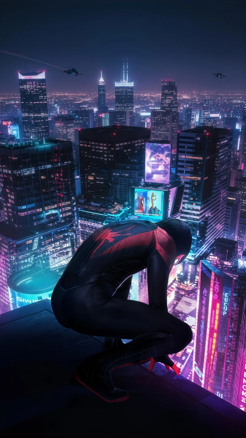 Spider-Man in the City 4K Mobile Wallpaper