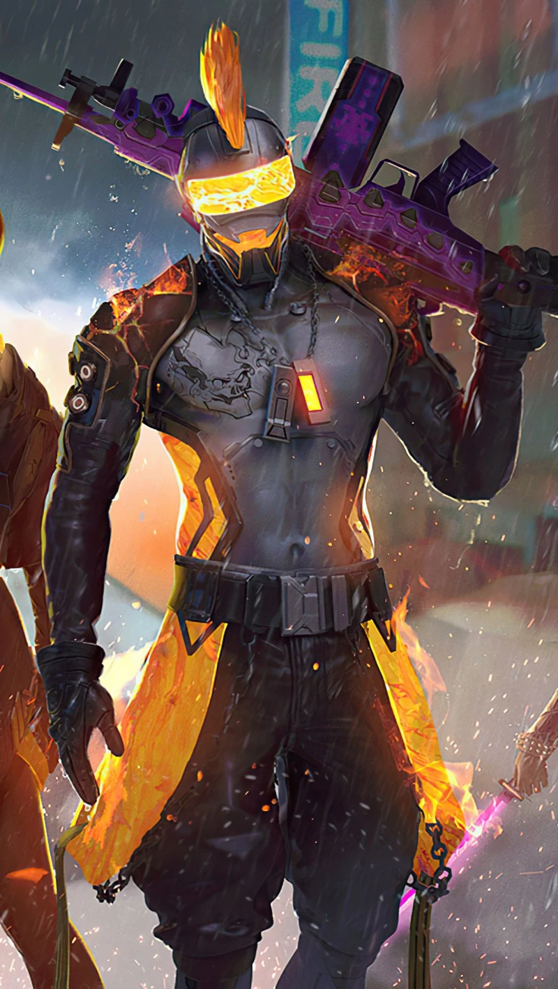 Fiery Cyborg Soldier in Action 4K Mobile Wallpaper Free Download