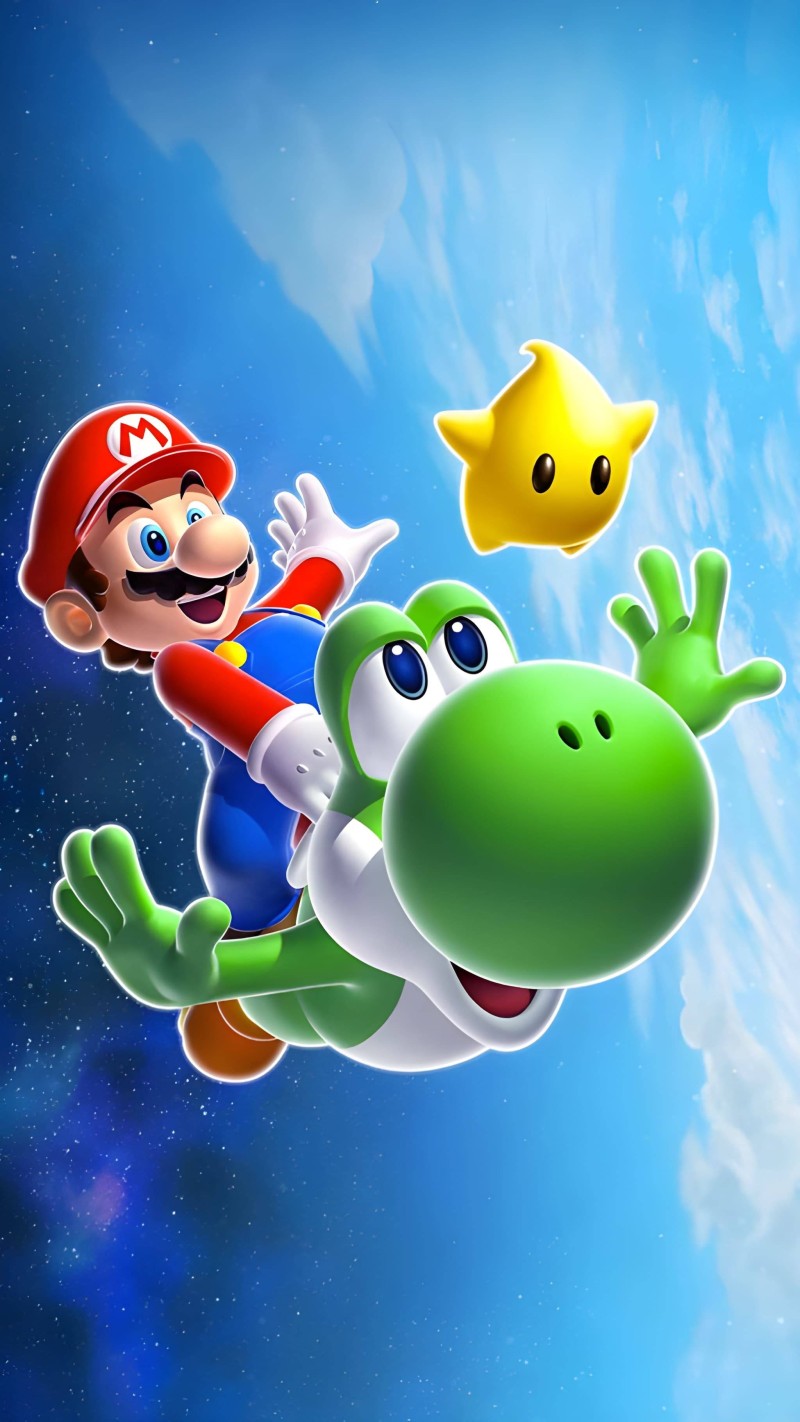 Mario and Yoshi in Space 4K Trending Wallpaper