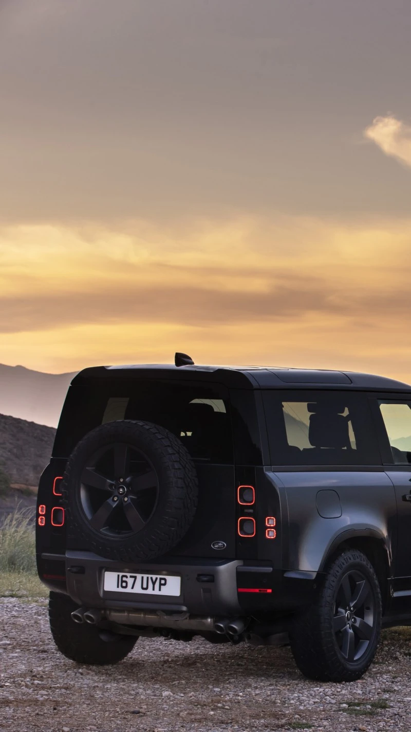 Rear View of a Black Land Rover Defender 4K Mobile Wallpaper