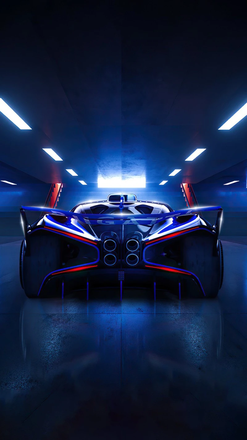 Bugatti Bolide Rear View in Dark Garage 4K Mobile Wallpaper