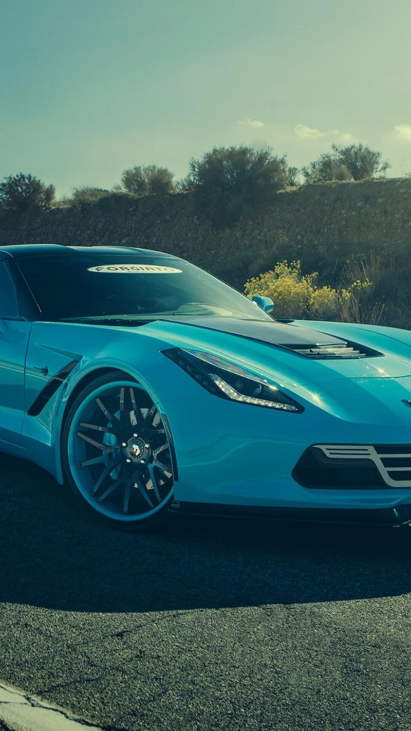 Custom Blue Corvette 4K Mobile Wallpaper