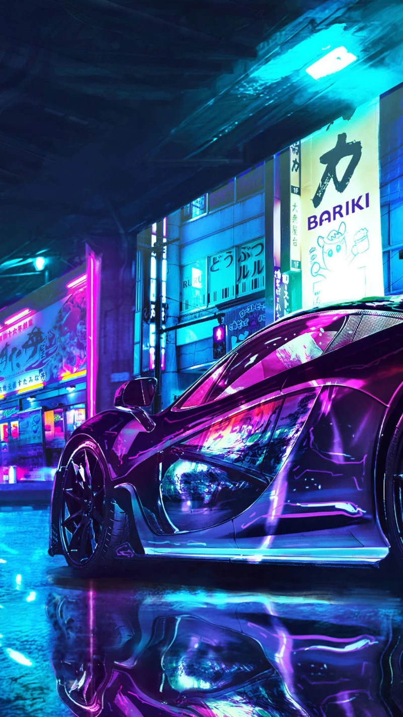 Cyberpunk McLaren in Neon City 4K Mobile Wallpaper