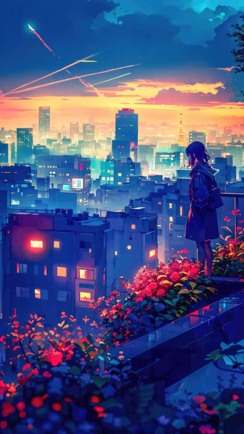 Anime Girl City View 4K Mobile Wallpaper