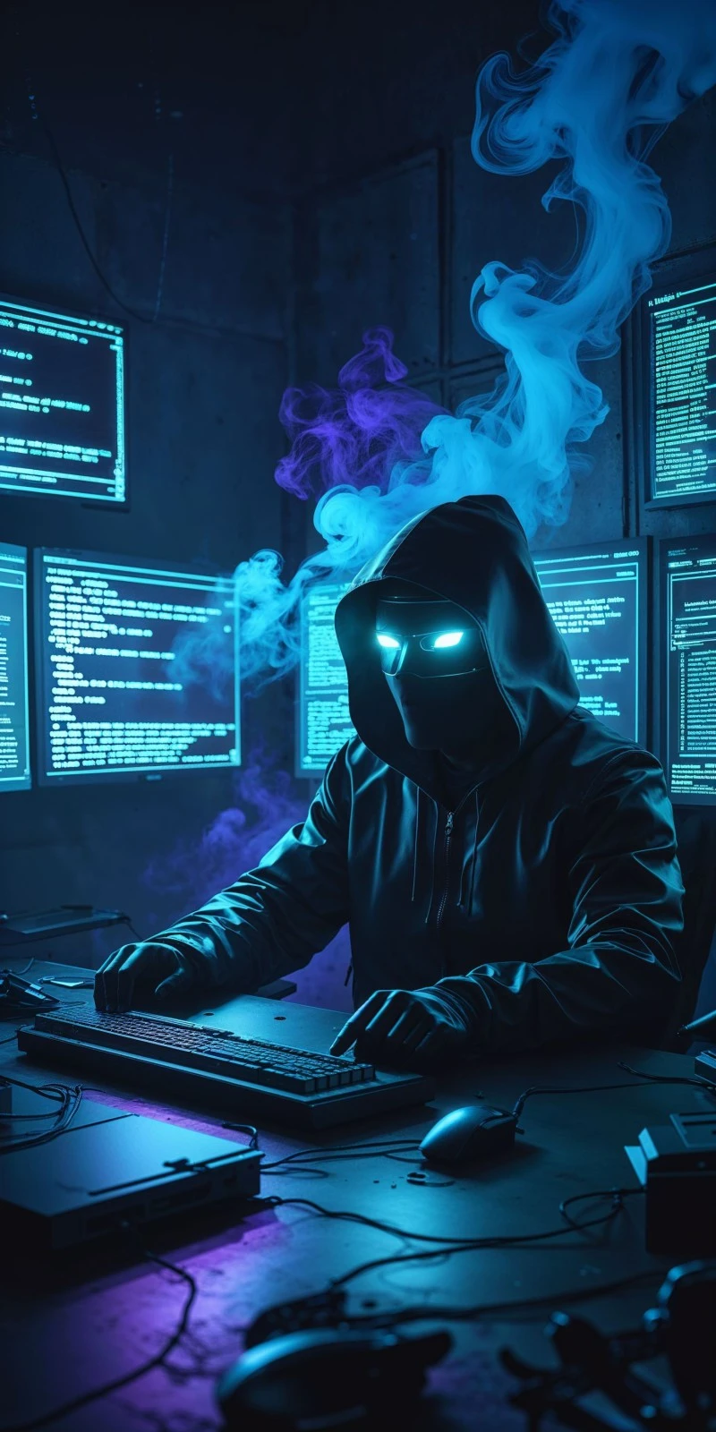 AI Hacker in the Digital Shadows 4K Mobile Wallpaper