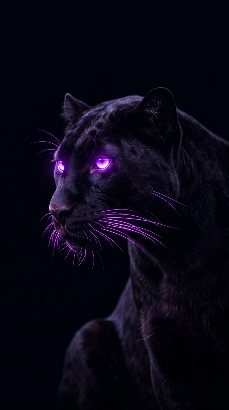 Dark Purple Black Panther Glowing Eyes Phone Lock Screen 4K Wing Wallpaper