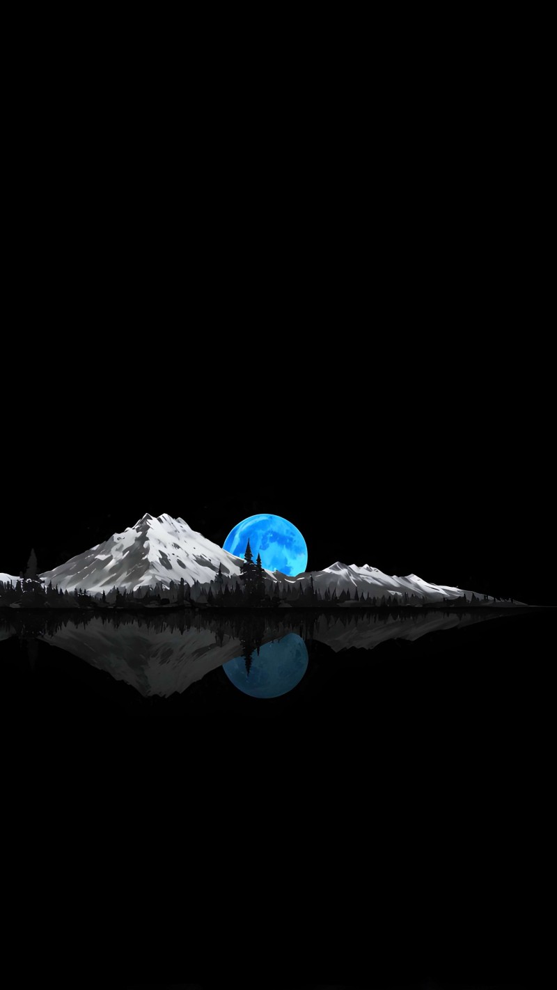 Dark Mysterious Blue Moonlit Mountain Reflection Wallpaper 4K Dark Wallpaper