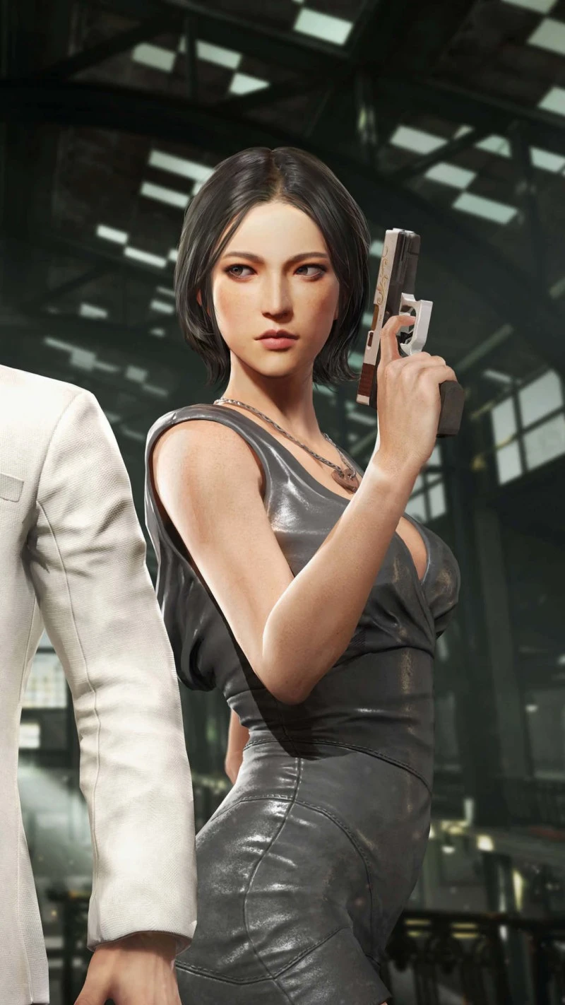 Stylish Female Agent with Pistol 4K Mobile Wallpaper