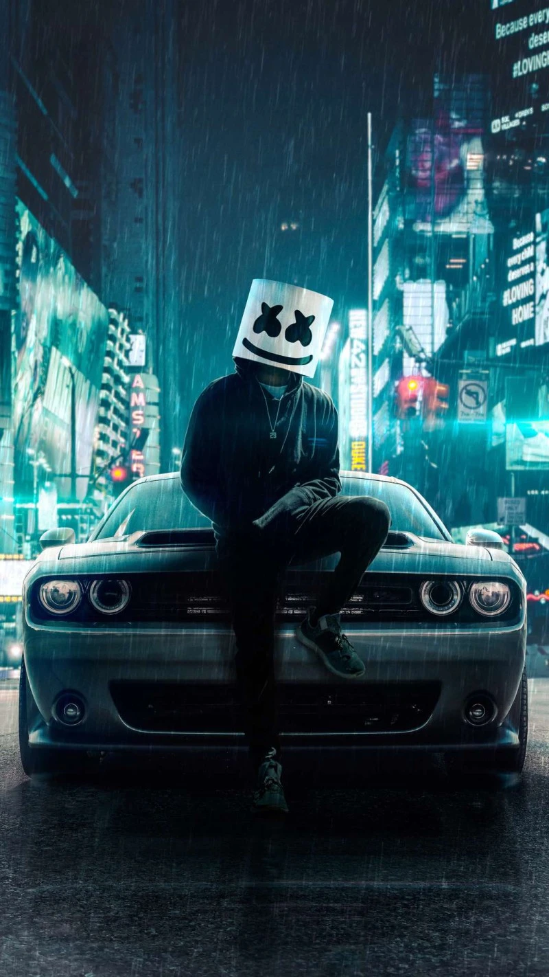 Marshmello in the Rain 4K Mobile Wallpaper
