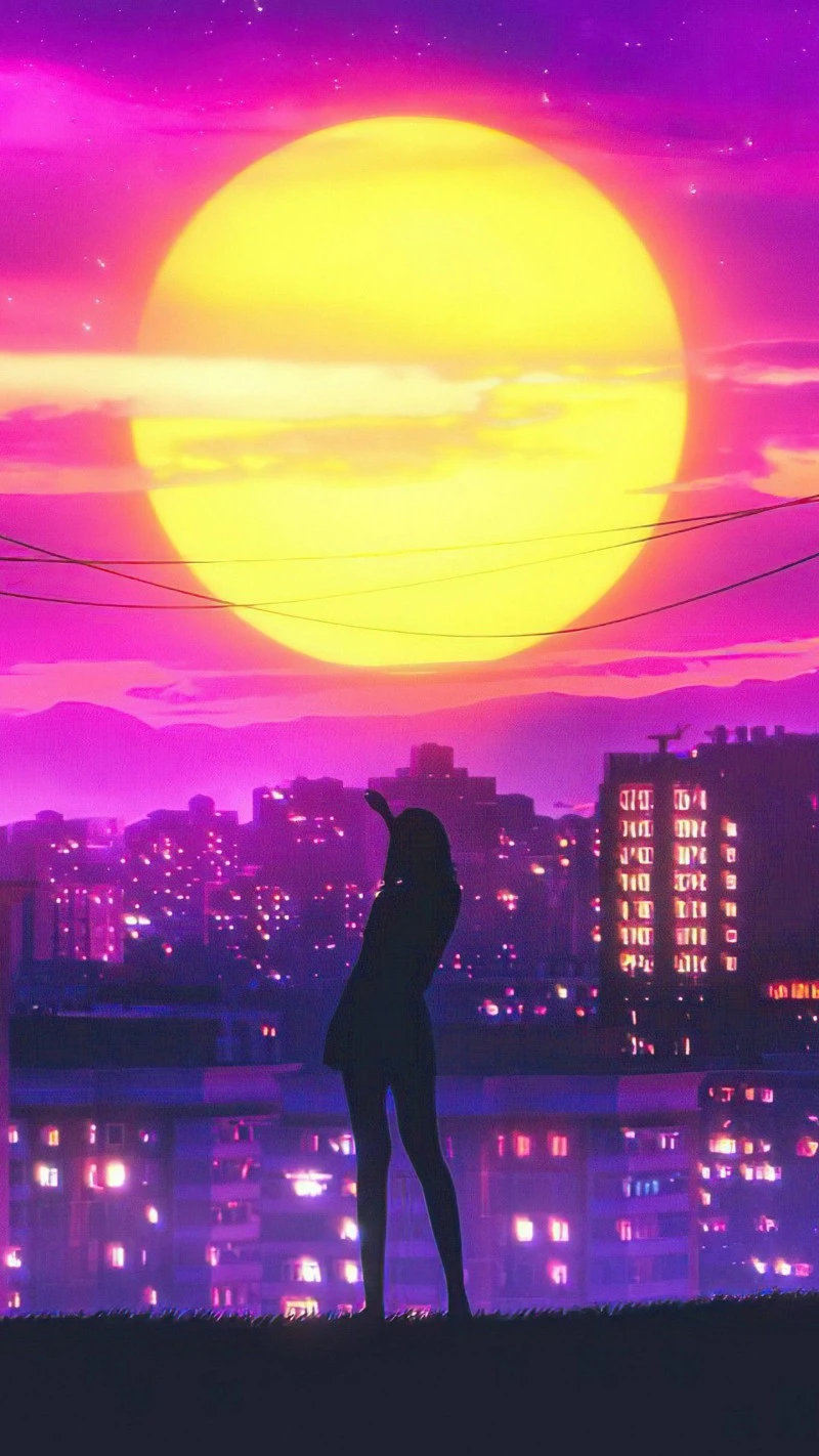 Girl Watching the Sunset 4K Mobile Wallpaper