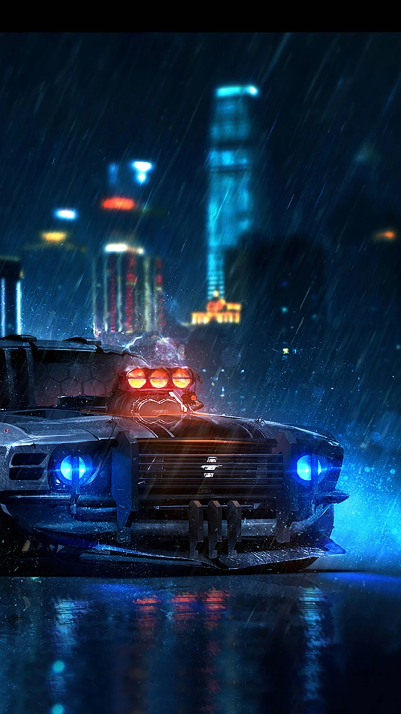 Futuristic Ford Mustang in the Rain 4K Mobile Wallpaper