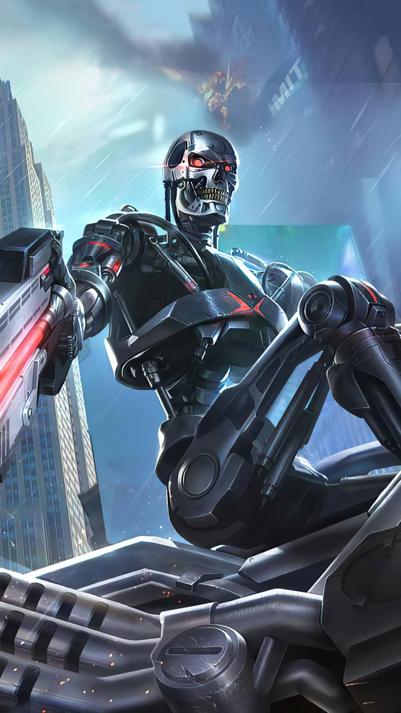 Terminator in the City 4K Mobile Wallpaper