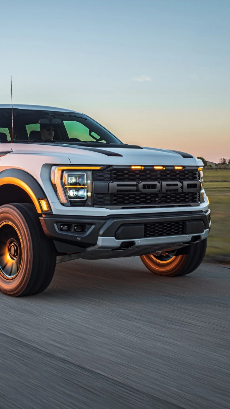 White Ford F-150 Raptor in Motion 4K Mobile Wallpaper