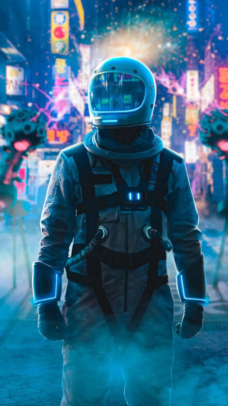 Neon Astronaut 4K Mobile Wallpaper