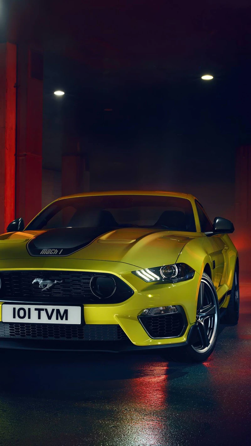 Yellow Ford Mustang Mach 1 4K Mobile Wallpaper