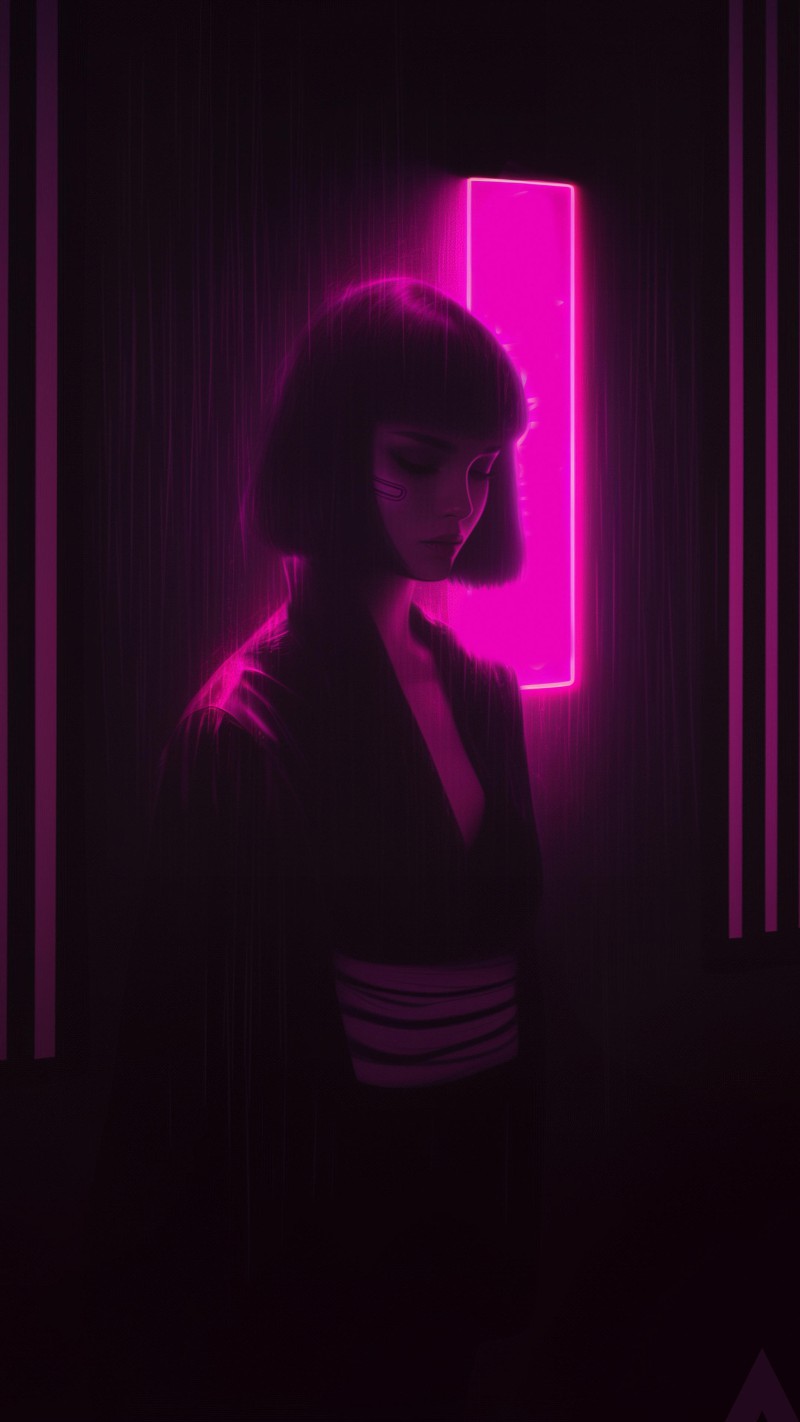 4K mobile wallpaper Girl in a dark room with neon light - high resolution for Android and iPhone