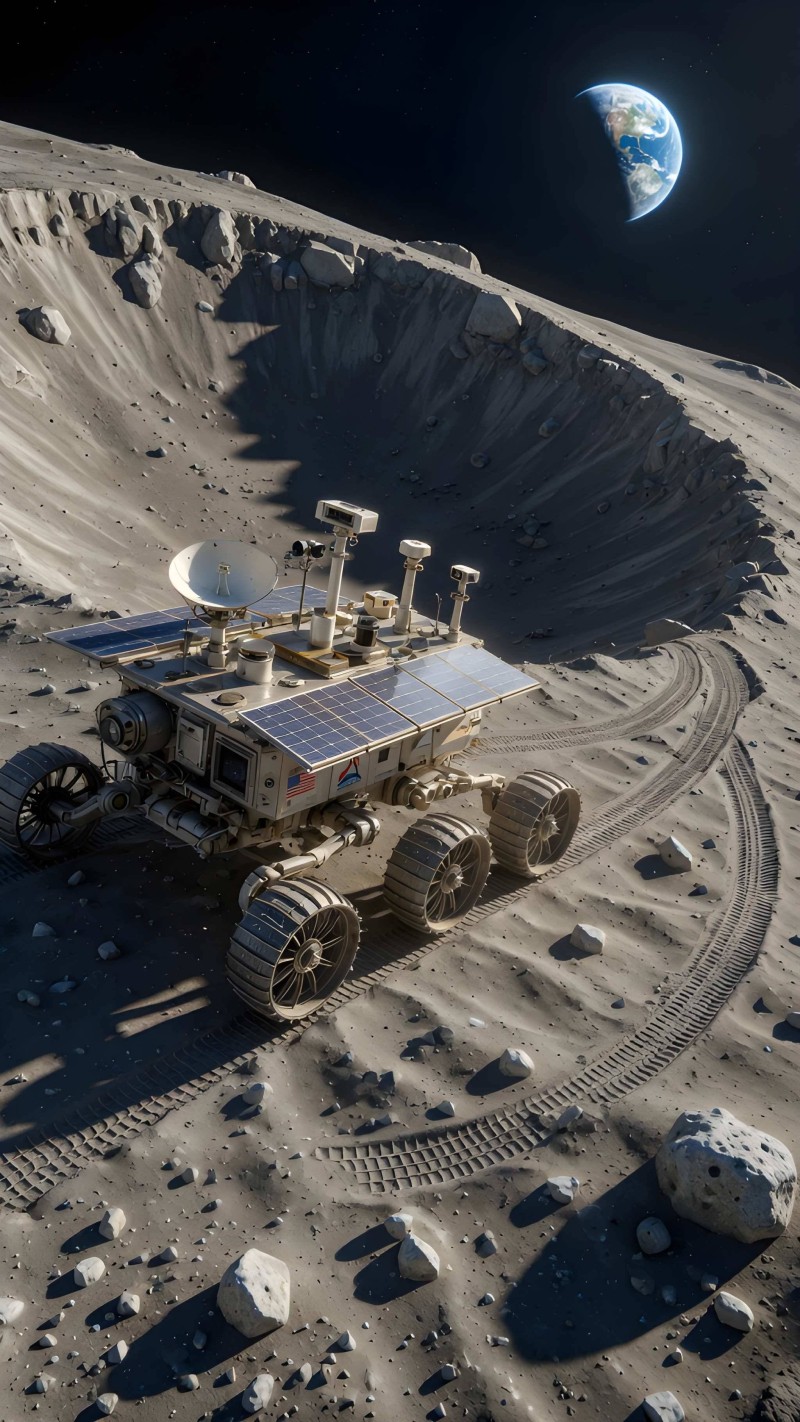 Lunar Rover on Moon 4K Over Wallpaper