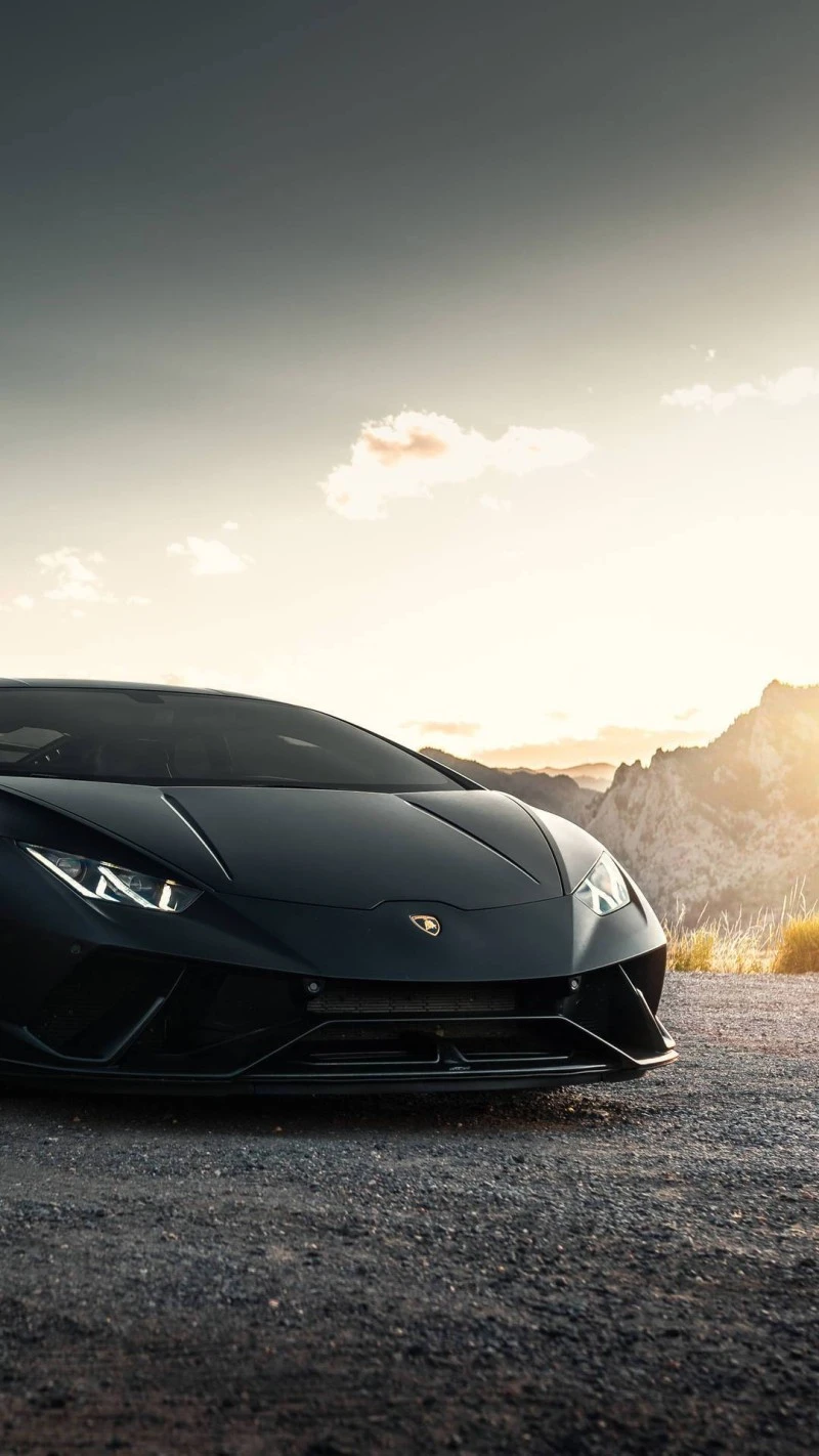 Black Lamborghini Huracán Evo Sunset 4K Mobile Wallpaper