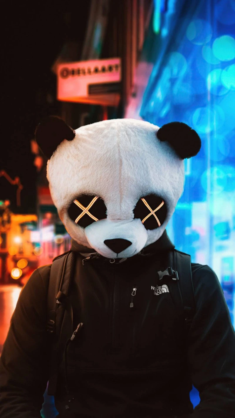 Cyberpunk Panda in the City 4K Mobile Wallpaper