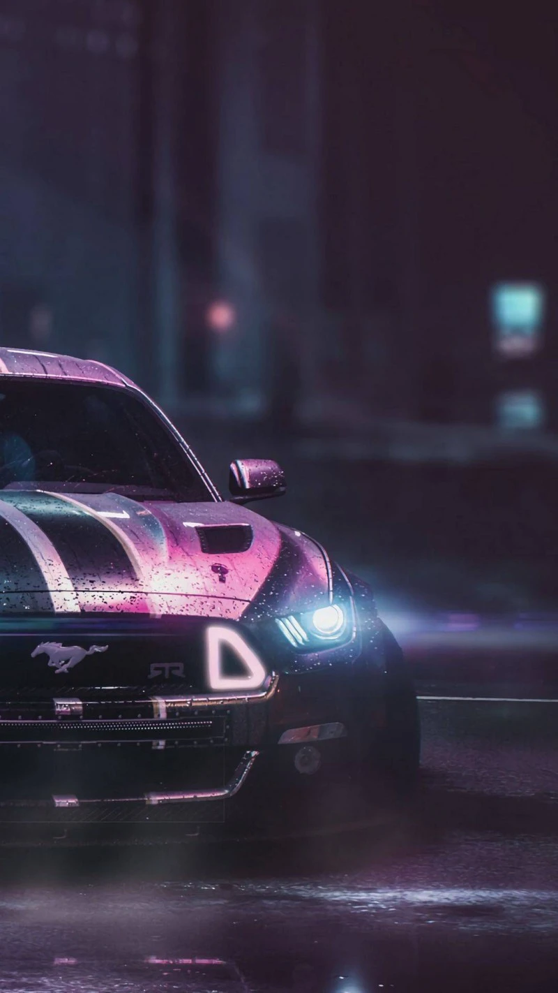 Purple Mustang at Night 4K Mobile Wallpaper
