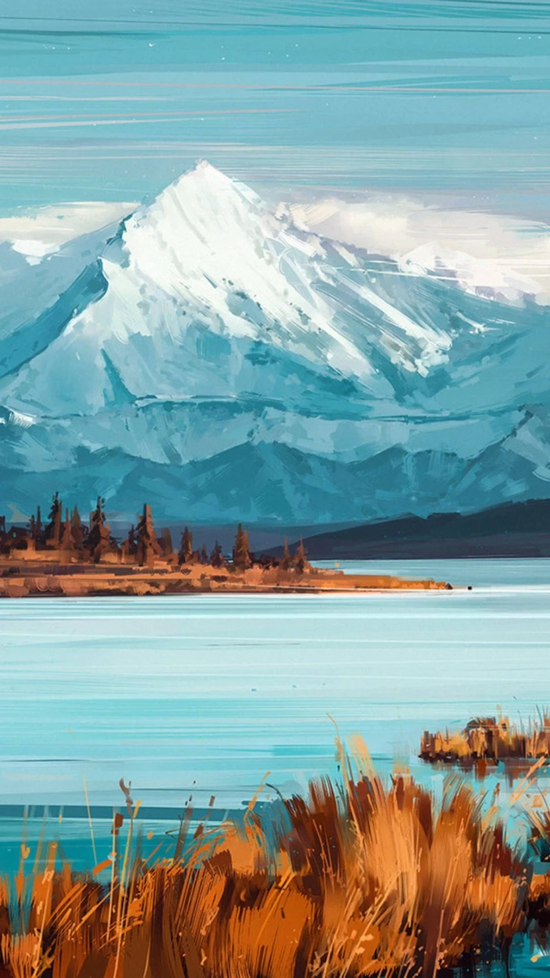 Snowy Mountain and Calm Lake 4K Mobile Wallpaper