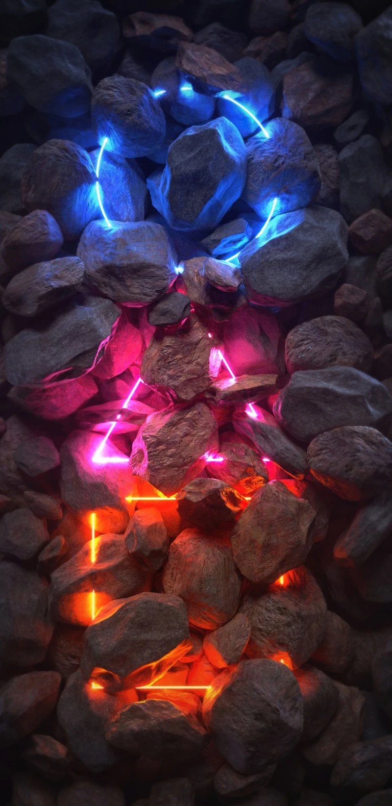 Neon Shapes in Rocks 4K Mobile Wallpaper