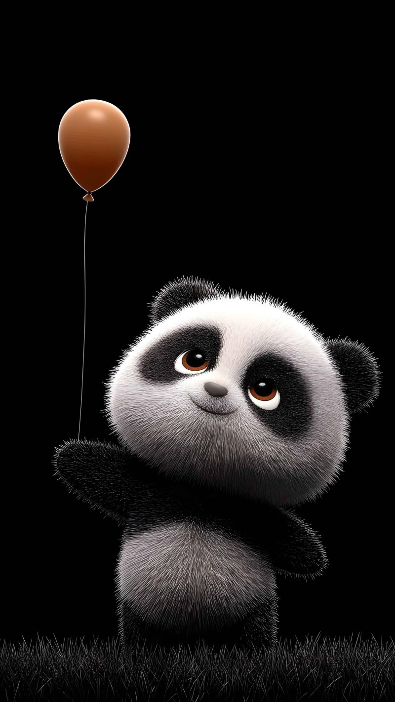 Cartoon Panda Wallpaper with Balloon Dark Background 4K Panda Wallpaper