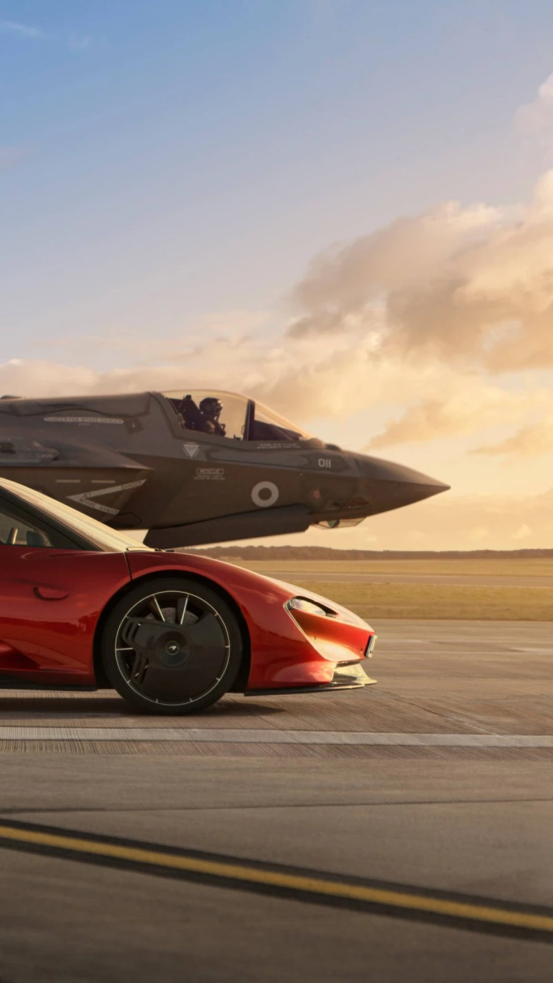 McLaren Concept Car and Fighter Jet 4K Mobile Wallpaper