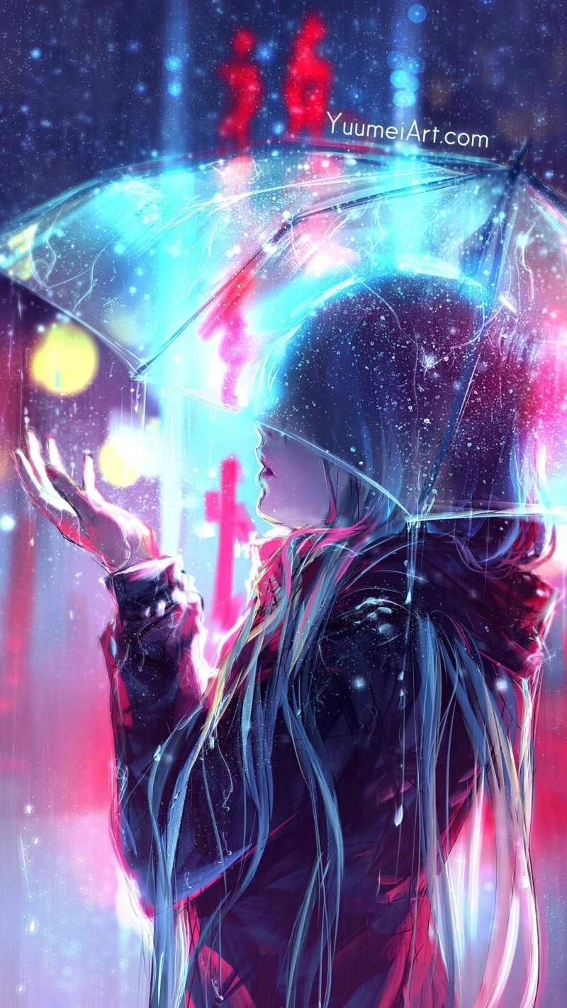 Anime Girl in the Rain 4K Mobile Wallpaper