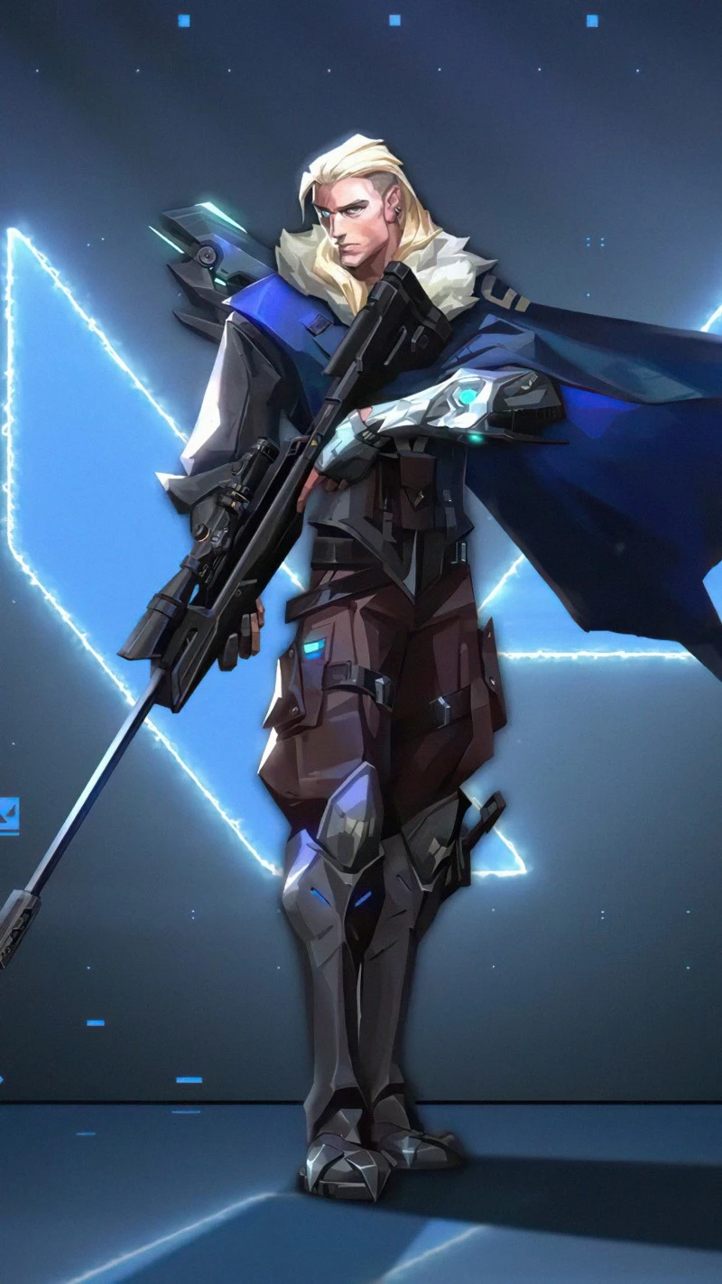 Epic Valorant Sova Character Illustration in Neon Blue 4K Mobile Wallpaper
