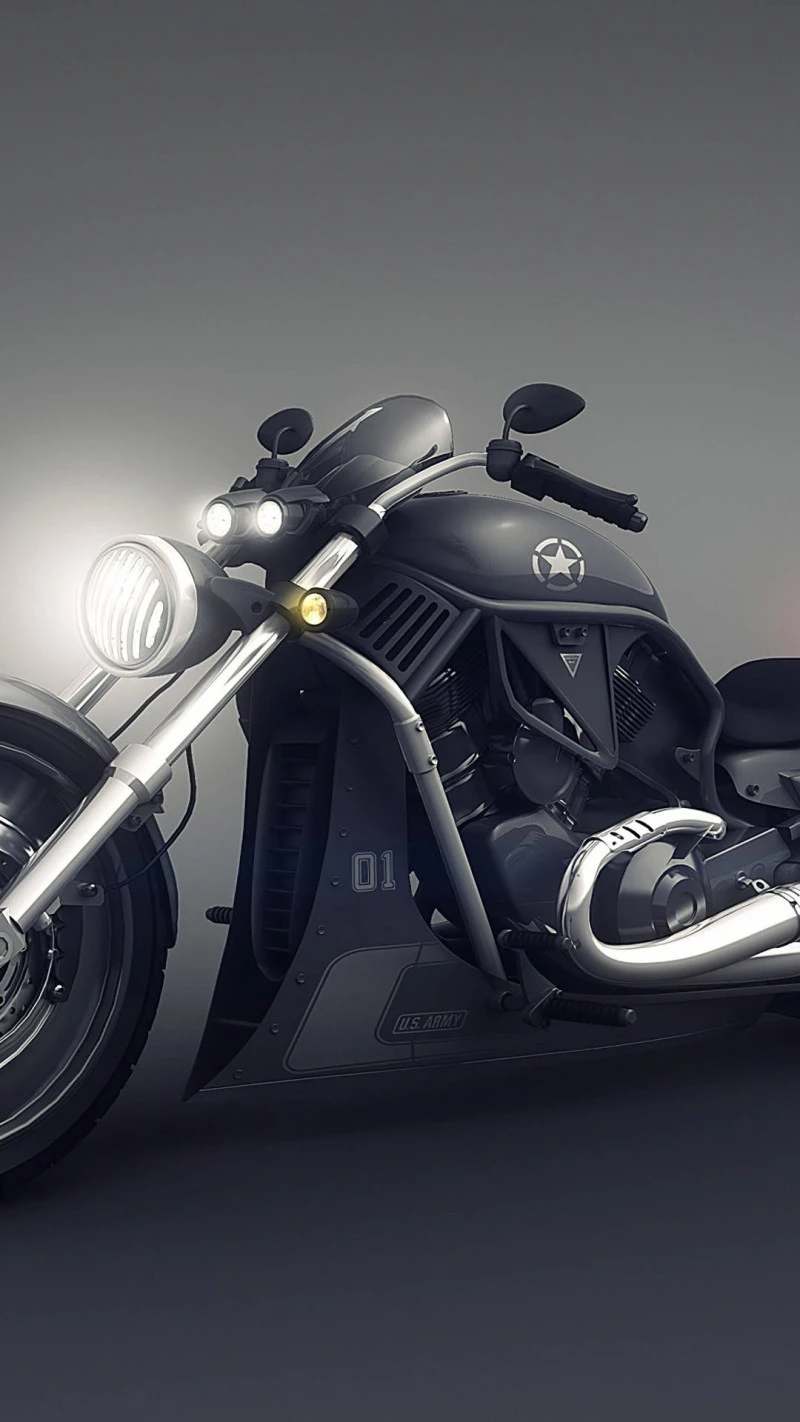 US Army Custom Motorcycle 4K Mobile Wallpaper
