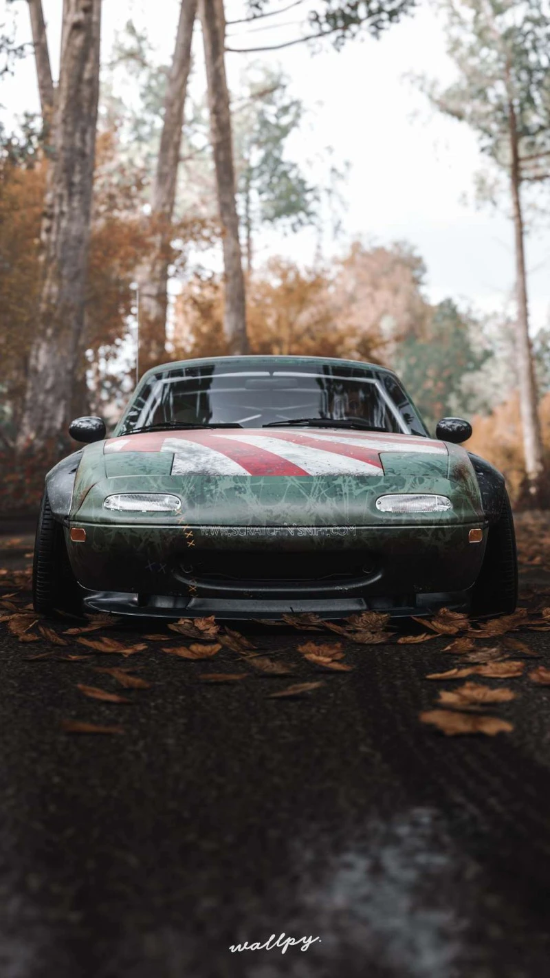 Camouflaged Mazda MX-5 in Autumn 4K Mobile Wallpaper