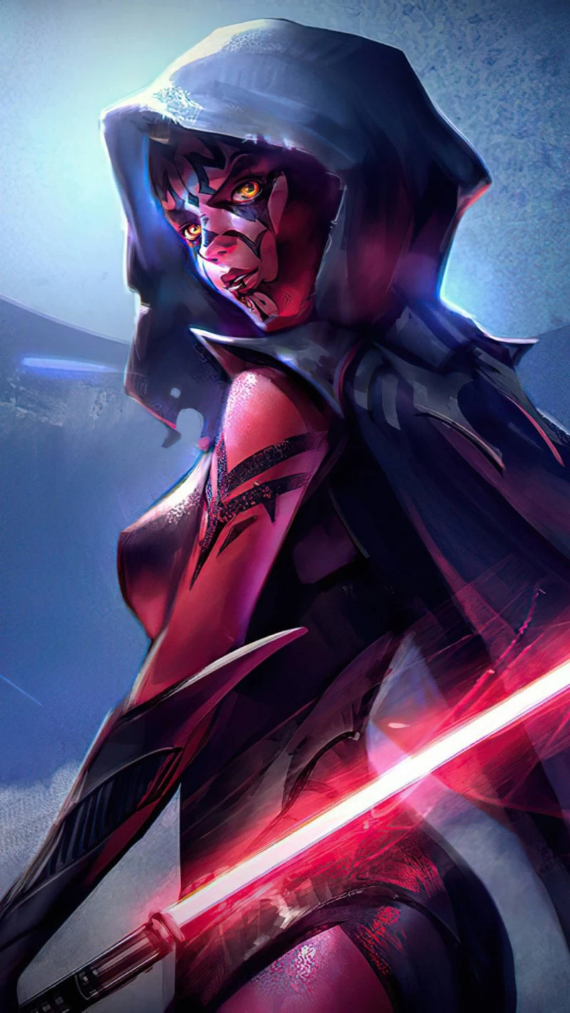 Neon Sith Woman with Lightsaber 4K Mobile Wallpaper
