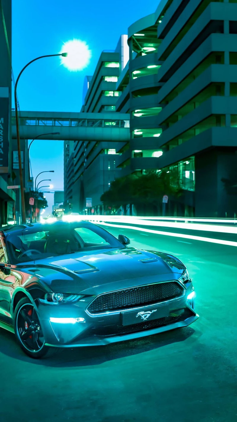 Ford Mustang Night City Drive 4K Mobile Wallpaper