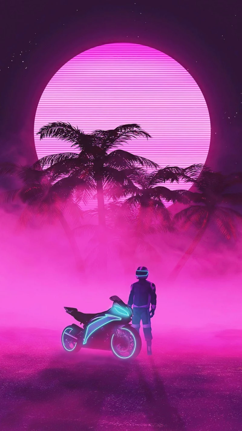 Neon Motorcyclist at Sunset 4K Mobile Wallpaper
