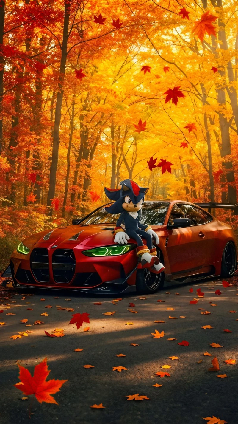 Shadow the Hedgehog Autumn Ride 4K Mobile Wallpaper
