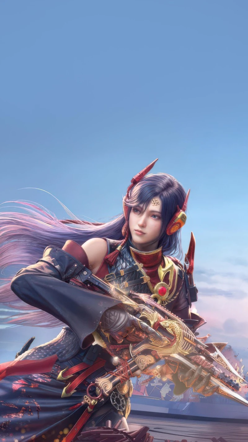 Warrior Princess with Dragon Gun 4K Mobile Wallpaper