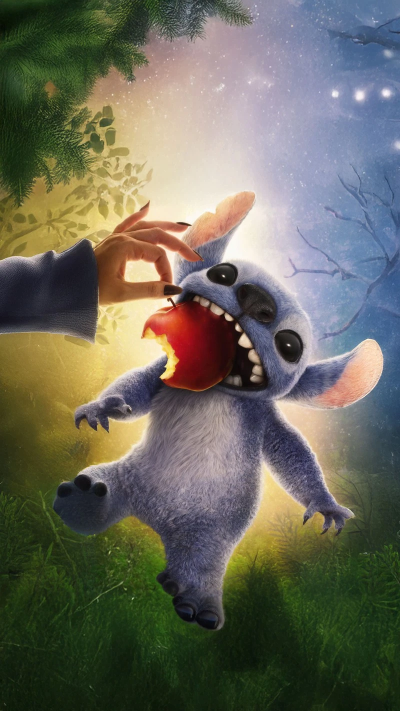 Stitch's Enchanted Apple 4K Mobile Wallpaper