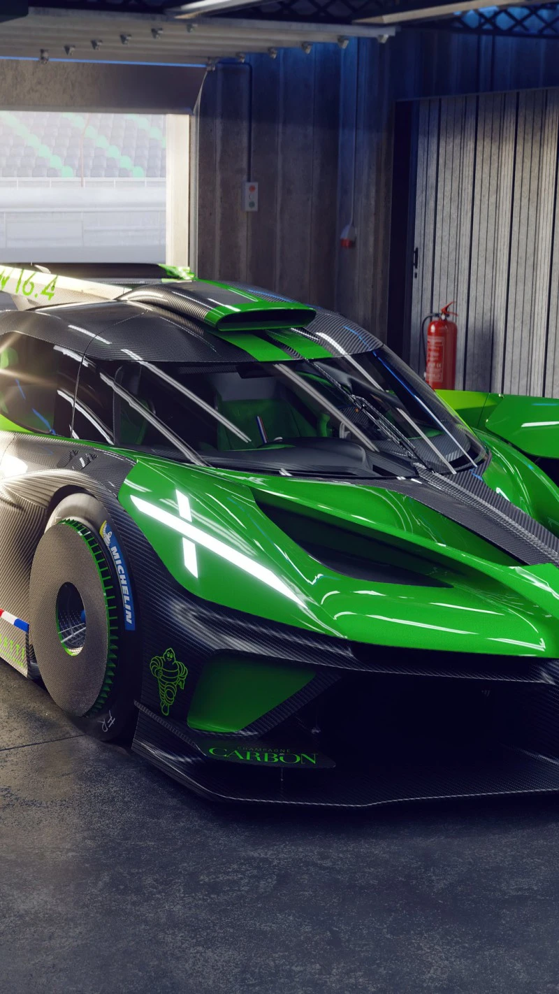 Green Racing Hypercar in Garage 4K Mobile Wallpaper