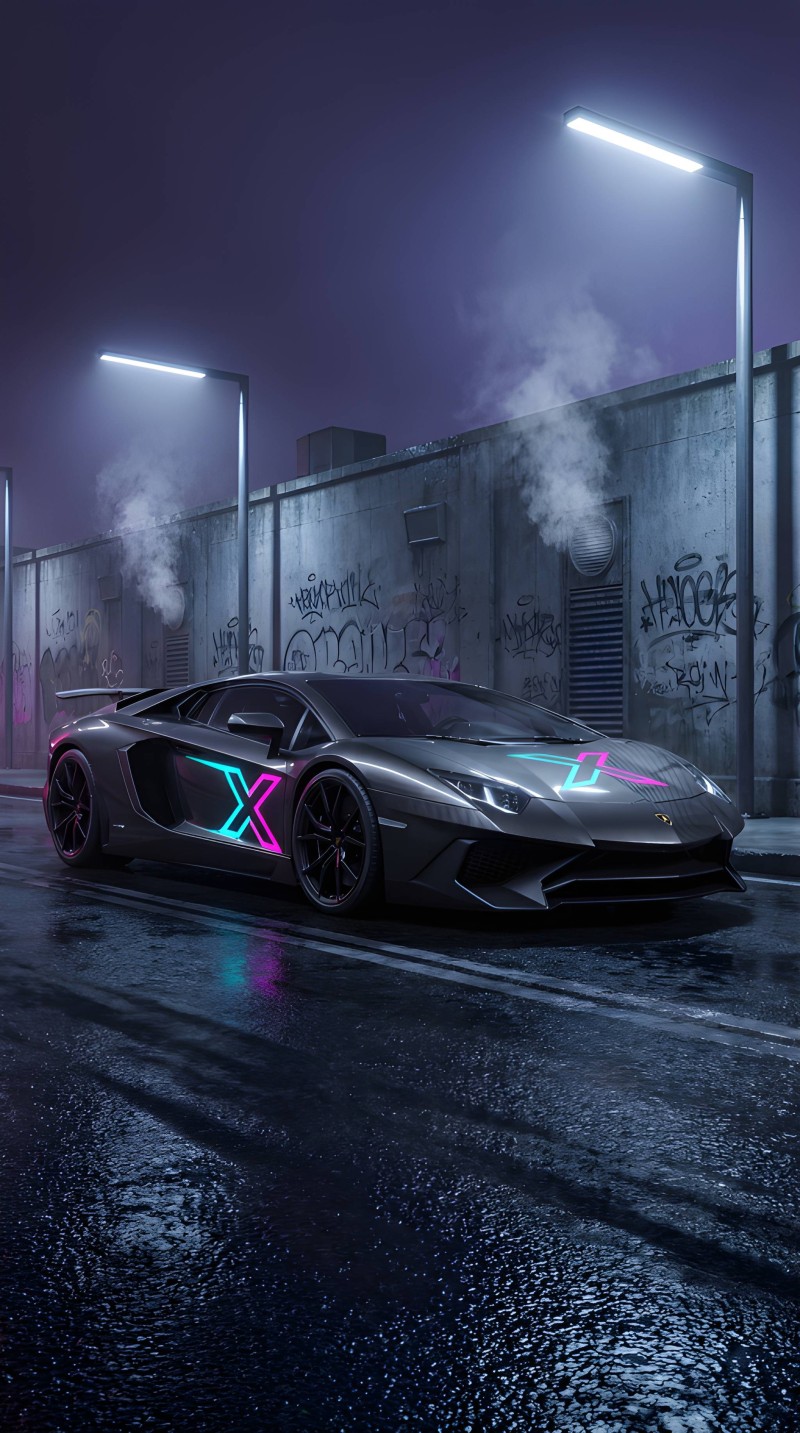 Futuristic Graffiti Lamborghini Wallpaper Phone Background 4K Lights Wallpaper