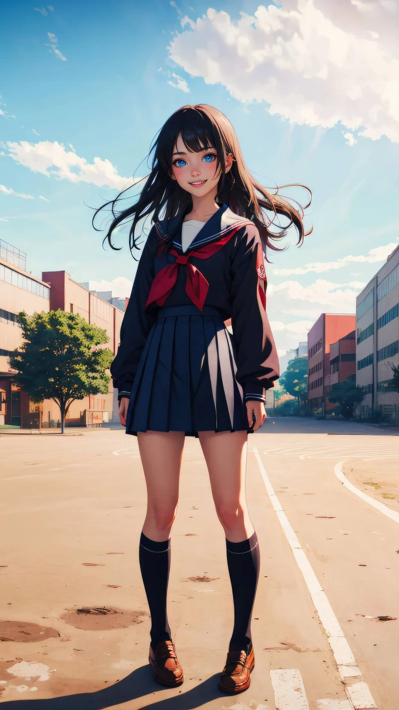 Schoolgirl in the Courtyard 4K Mobile Wallpaper