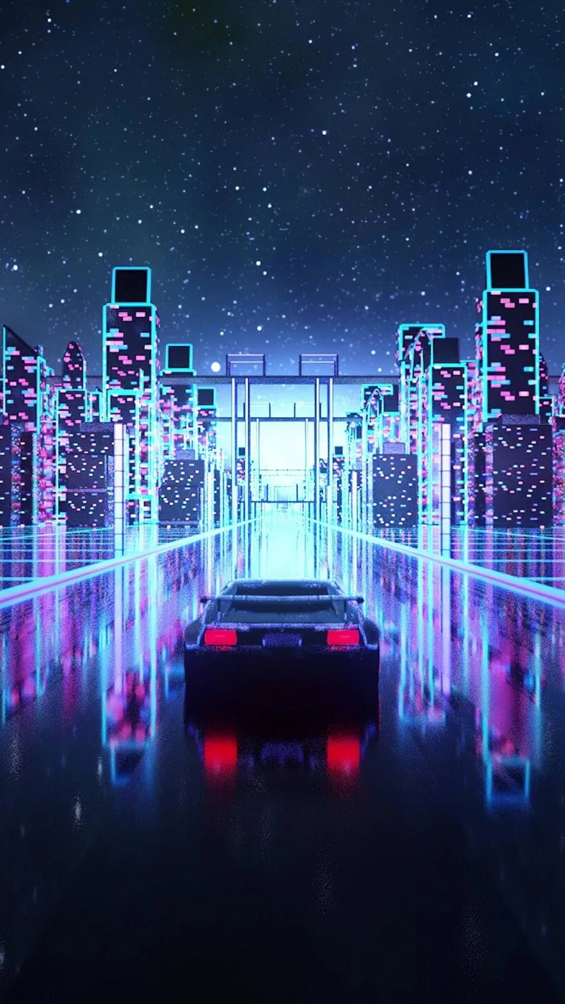 Retro Futuristic Cityscape 4K Mobile Wallpaper