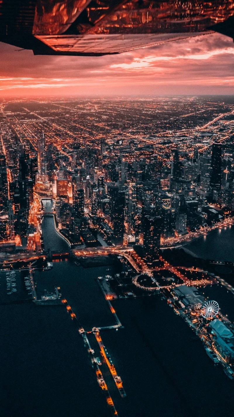 Chicago Sunset Panorama 4K Mobile Wallpaper